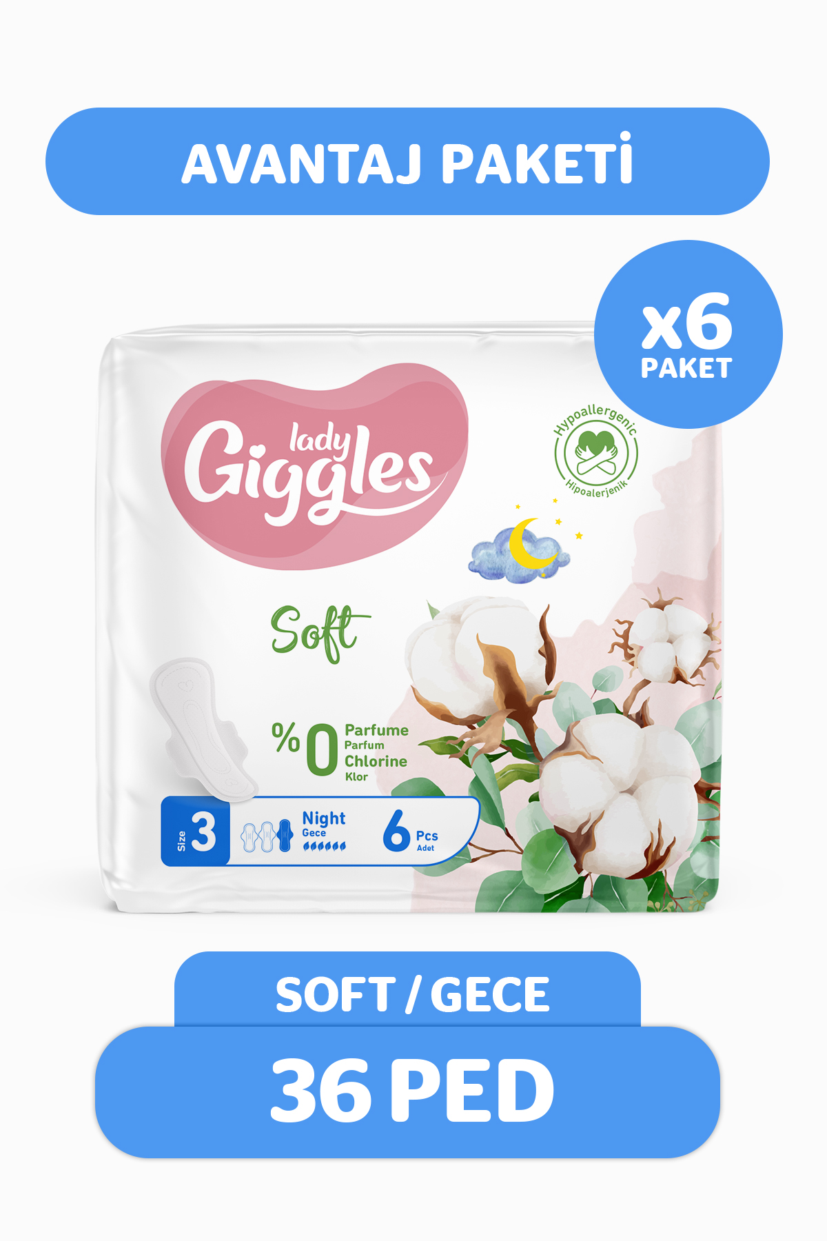 Giggles Lady Soft Hijyenik Ped Gece Avantaj Paketi 36 Adet